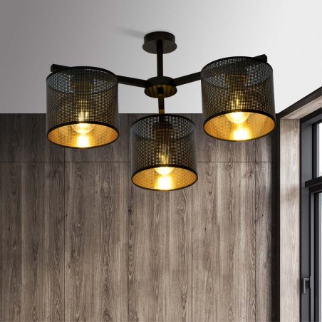 Ceiling Flush Light Rivera Black/Gold (3 lights)