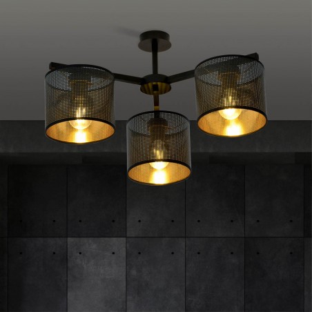 Ceiling Flush Light Rivera Black/Gold (3 lights)