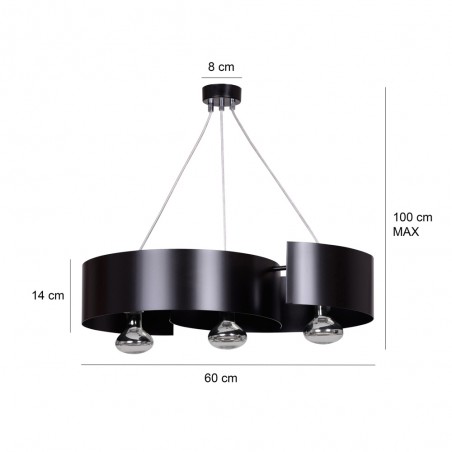 Lámpara colgante Bisón Negro (3 luces)