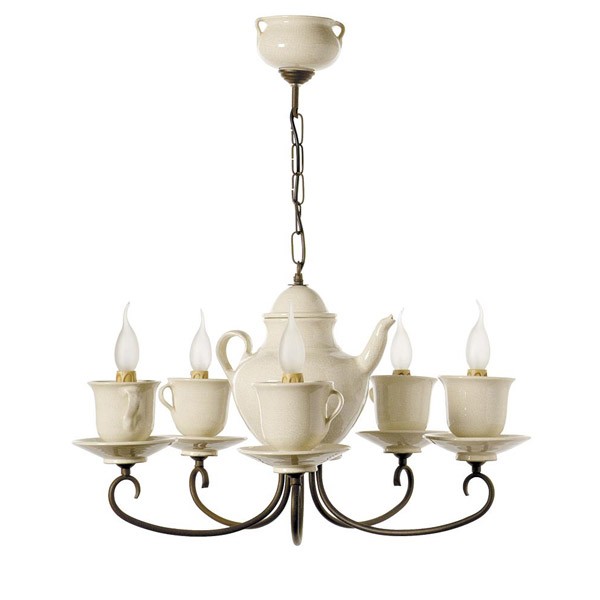 Rustic Chandelier Teapot Cups 5 Lights Bellon Alfareros Rustic Chandelier Teapot Cups 5 Lights
