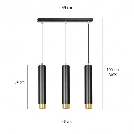 Mura Schwarz/Gold Pendelleuchtenleiste (3 Leuchten)