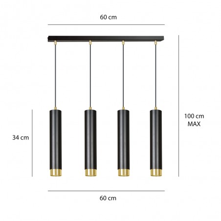 Pendant Tack Lamp Mura Black/Gold (4 lights)