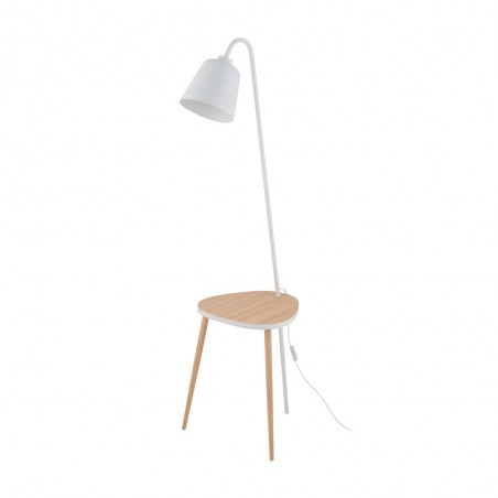 Orangefarbene Stehlampe mit kleinem Tisch