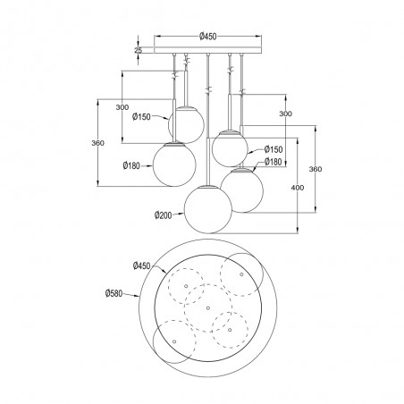 Cluster Pendant Lamp Basic Form (5 lights)
