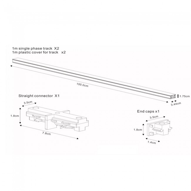 Einphasige LED-Schiene 2 M Weiß – Für Strahler, Aluminium, ONSSI