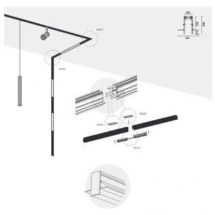 Carril magnético empotrable Magneto 48V. (2 metros)