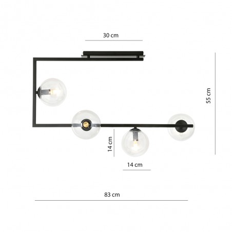 Plafón de techo Ventara Transparente (4 luces)