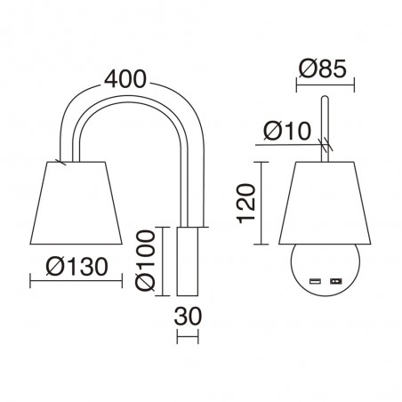 Aplique con interruptor y USB Montecarlo