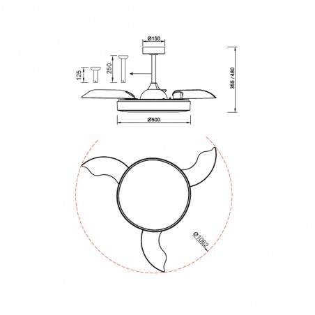 Ventilador LED aspas desplegables Alaska CCT Dim (50W)