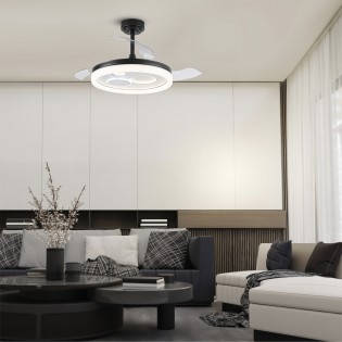 LED ceiling fan retractable blades Raina Black CCT Dim (50W)