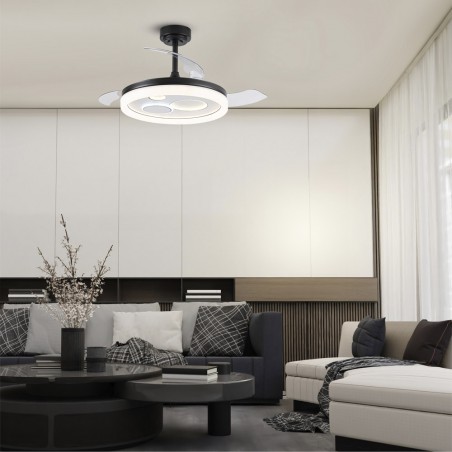 LED ceiling fan retractable blades Raina Black CCT Dim (50W)