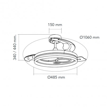LED ceiling fan retractable blades Raina Black CCT Dim (50W)