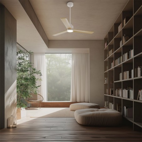 LED Ceiling Fan Anne White+Wood CCT Dim (20W)