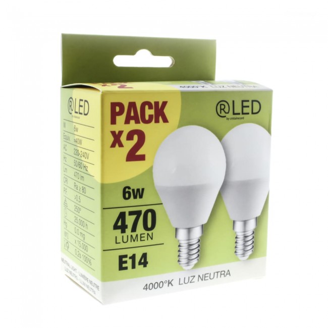 Pack 2 x Bombilla esférica LED E14 (6W - 4000ºK)