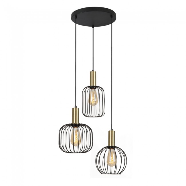 LAMPARA SOFIS COLG 3xE27 NEGRO + DORADO 36x100cm