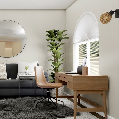 APLIQUE KRABI 1xE14 NEGRO + RATAN 95x95x190mm
