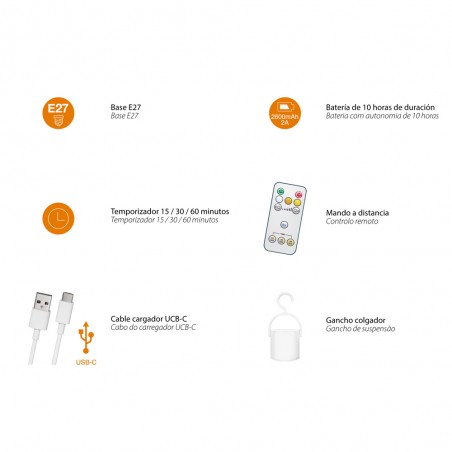 Bombilla LED E27 con batería recargable CCT Dim (6W)