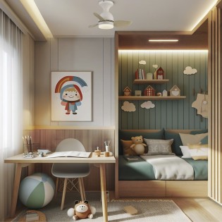 LED Ceiling Fan Fonfu White+Wood CCT Dim (20W)