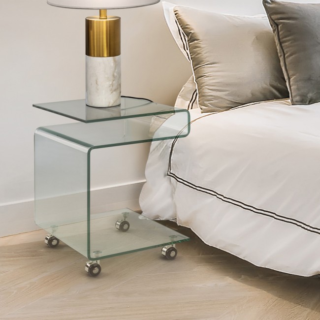 Side Table with wheels Glass (42x38)