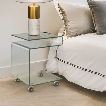 Side Table with wheels Glass (42x38)