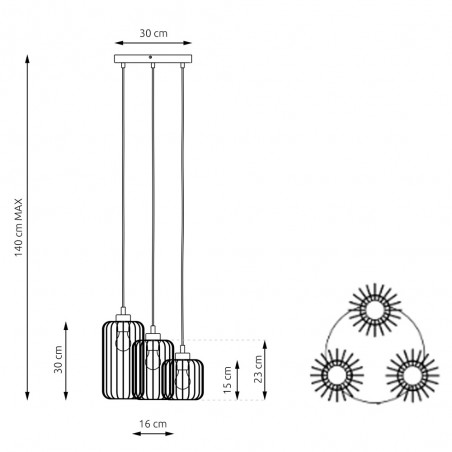 Lámpara de techo Osmera Negro II (3 luces)