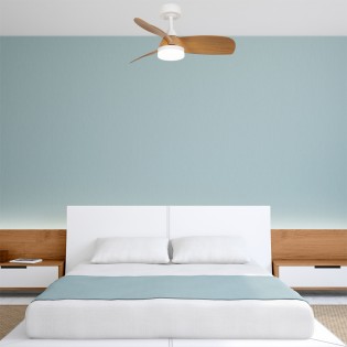 LED Ceiling Fan Borse White+Beech CCT Dim (18W)