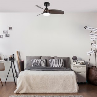 LED Ceiling Fan Borse Black+Oak CCT Dim (18W)