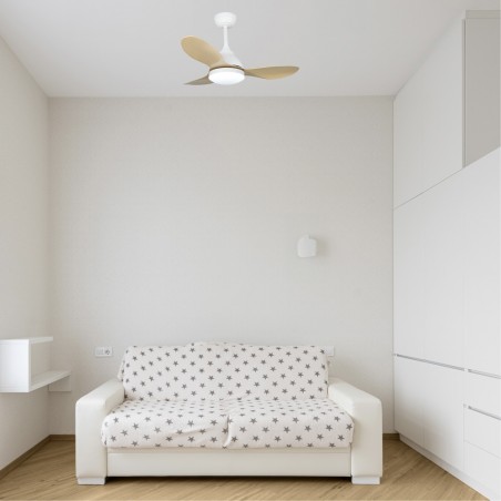 LED Ceiling Fan Cavil Mini White+Wood CCT Dim (20W)