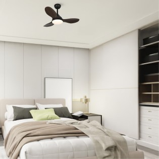 LED Ceiling Fan Cavil Mini Black+Wood CCT Dim (20W)
