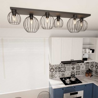 Plafón de techo Indo Negro (6 luces)