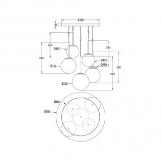 Lámpara colgante Basic Form II Oro (5 luces)