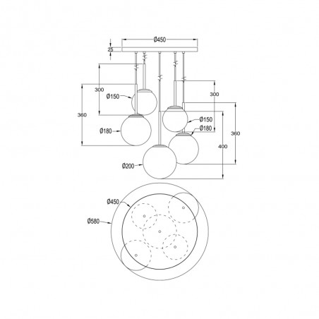 Lámpara colgante Basic Form II Oro (5 luces)