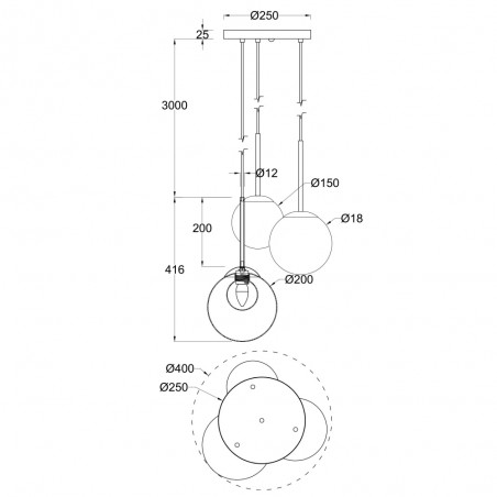 Cluster Pendant Lamp Basic Form Clear (3 lights)