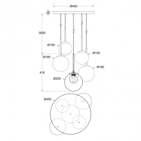 Cluster Pendant Lamp Basic Form Clear (5 lights)