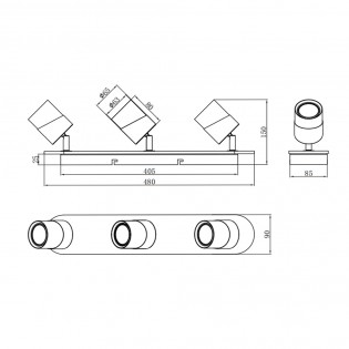 Spotlight strip Aruni (3 lights)