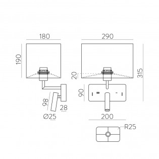 Wall lamp with LED reader Romeo (3W)