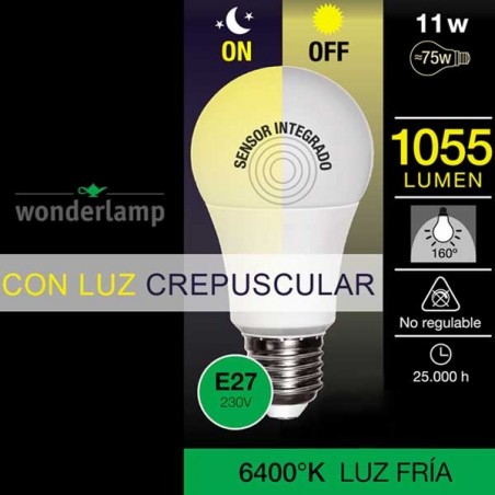 Bombilla Led Esférica E-27. 11W. Sensor Crepuscular. Wonderlamp