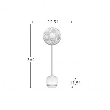 Ventilador Sobremesa C/pinza Sines Blanco 5w 3+1velocidades Recargable Alimen.usb 5asp Motor Dc 36x12,5x11,5cm Inalambrico