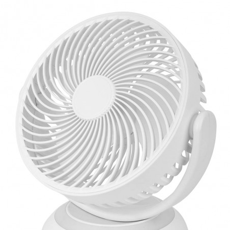 Ventilador Inalambrico Sobremesa Bengali Blanco 5w 3vel Recargable C/luz, Aliment.USB, Fijo Y Rotatorio 3Aspas 27x23x16cm