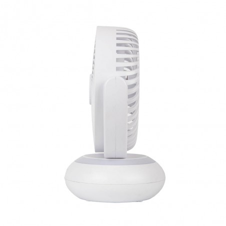 Ventilador Inalambrico Sobremesa Bengali Blanco 5w 3vel Recargable C/luz, Aliment.USB, Fijo Y Rotatorio 3Aspas 27x23x16cm