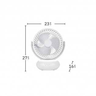 Ventilador Inalambrico Sobremesa Bengali Blanco 5w 3vel Recargable C/luz, Aliment.USB, Fijo Y Rotatorio 3Aspas 27x23x16cm
