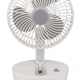 Ventilador Inalambrico Sobremesa Pacheco Blanco/gris 5w 3vel Recargable C/luz, Alim.usb, Orientable 3aspas 29x19x16cm