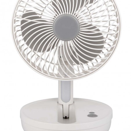 Ventilador Inalambrico Sobremesa Pacheco Blanco/gris 5w 3vel Recargable C/luz, Alim.usb, Orientable 3aspas 29x19x16cm