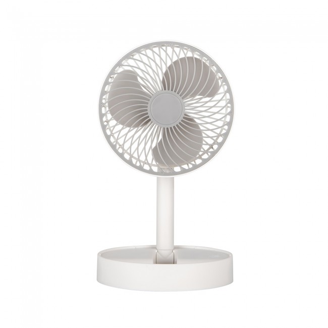 Ventilador Inalambrico Dc Portatil Jerico Blanco/gris 5w 3vel Recargable, Alim.usb, Orientable 3aspas Regx17x17cm