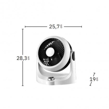 Ventilador Sobremesa Cartago Blanco/negro 40w 3velocidades 3aspas Fijo Y Rotatorio Orientable 28,3x25,7x19cm