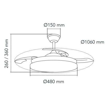 Ventilador LED con aspas retráctiles Zenit M Eco CCT Dim (45W)