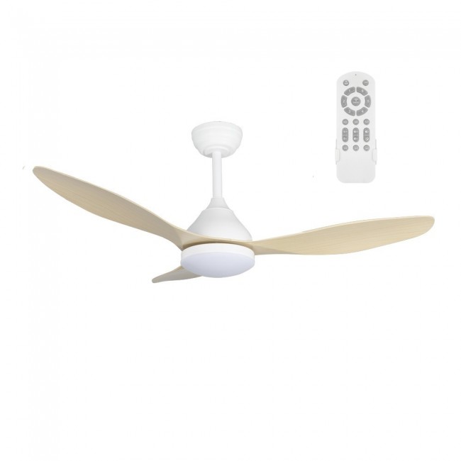 LED Ceiling Fan Cavil White+Wood CCT Dim (20W)