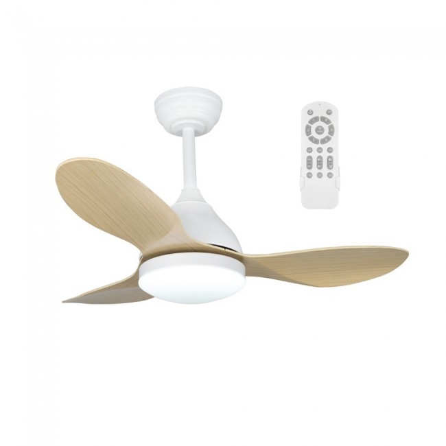 LED Ceiling Fan Cavil Mini White+Wood CCT Dim (20W)