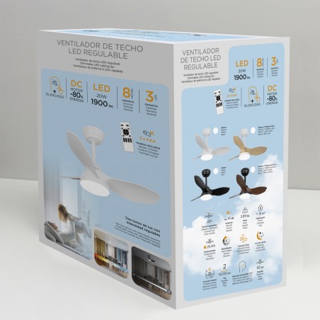 LED Ceiling Fan Cavil Mini S White+Wood CCT Dim (20W)