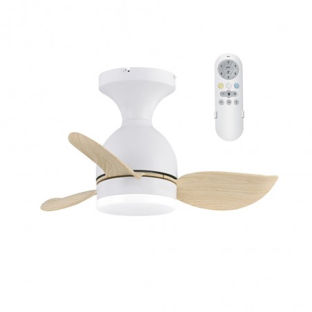 LED Ceiling Fan Fonfu White+Wood CCT Dim (20W)